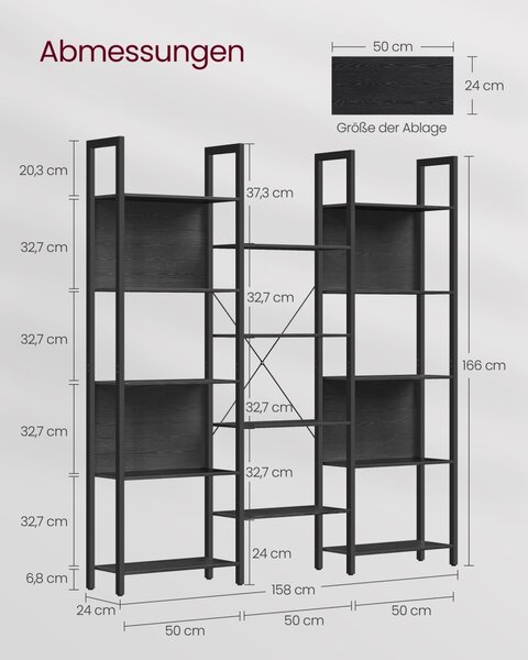 Βιβλιοθήκη Vasagle Μαύρη 158x24x164.6 cm
