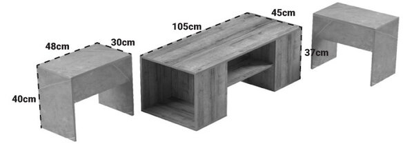 Σετ τραπεζάκια σαλονιού 3 τεμ. Morfi Καφέ 105x45x37 cm