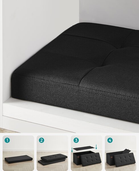 Σκαμπό Μπαούλο Αποθήκευσης Μαύρο Songmics 76x38x38 cm