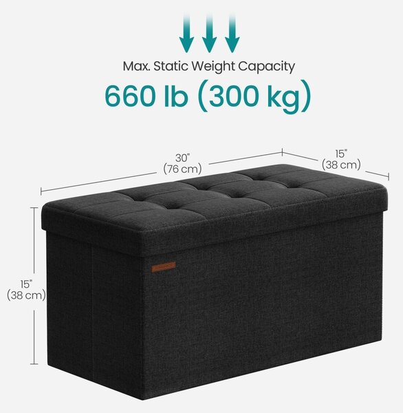 Σκαμπό Μπαούλο Αποθήκευσης Μαύρο Songmics 76x38x38 cm