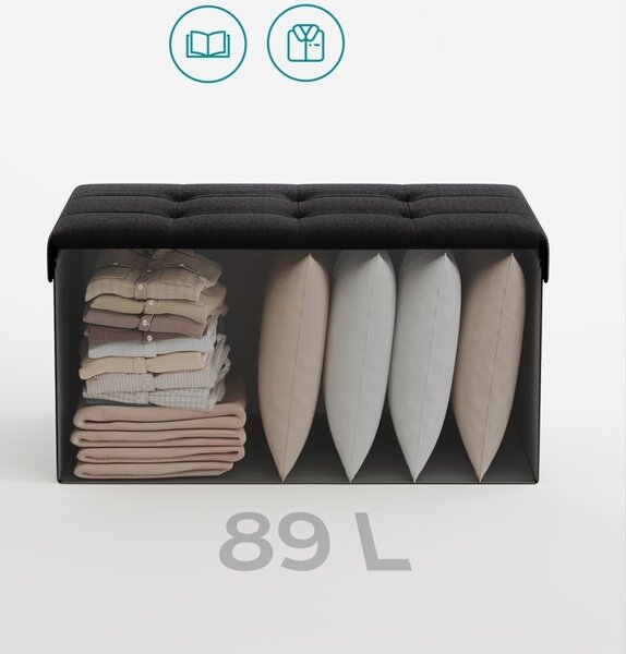 Σκαμπό Μπαούλο Αποθήκευσης Μαύρο Songmics 76x38x38 cm