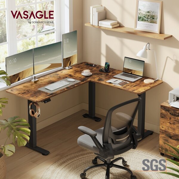 Ρυθμιζόμενο γωνιακό γραφείο Vasagle Καφέ 140x160x120 cm