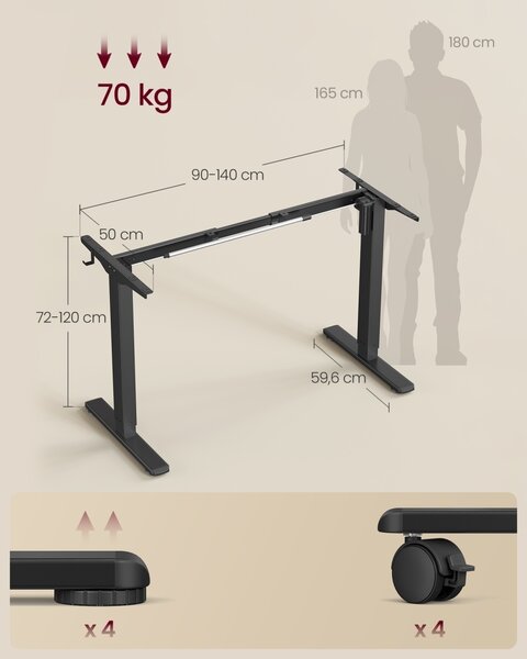 Σκελετός ρυθμιζόμενου γραφείου Vasagle Μαύρο 150x80x118 cm