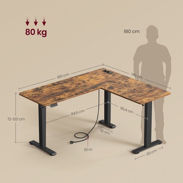 Ρυθμιζόμενο γωνιακό γραφείο Vasagle Καφέ 140x160x120 cm