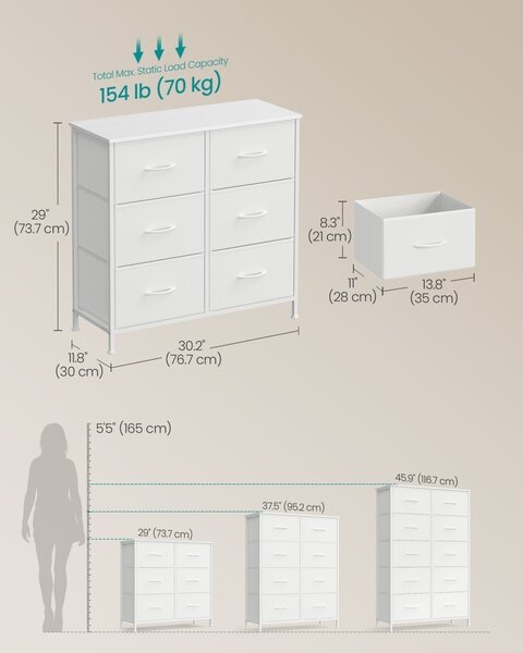 Συρταριέρα με συρτάρια Songmics Λευκό 76.7x30x73.7 cm