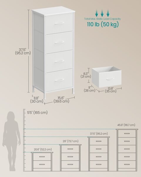 Συρταριέρα με συρτάρια Songmics Λευκό 39.6x30x95.2 cm