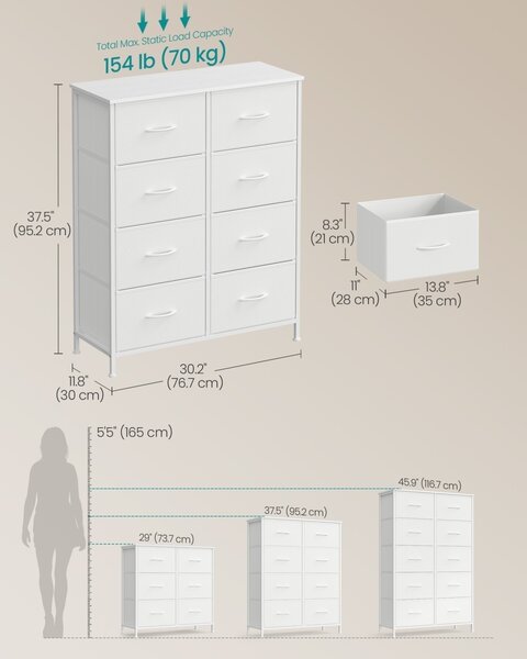 Συρταριέρα με συρτάρια Songmics Λευκό 76.7x30x95.2 cm