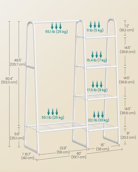 Κρεμάστρα Songmics Λευκό 101.7x40x153.3 cm