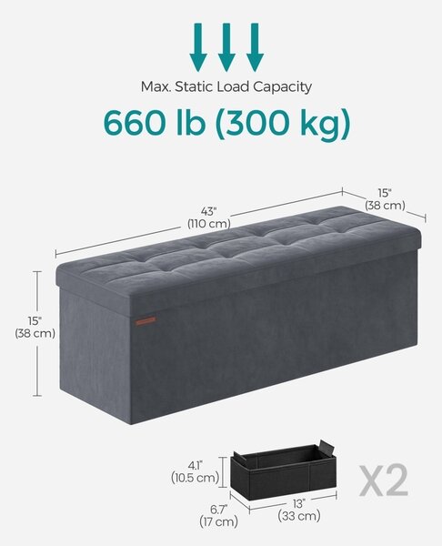 Μπαούλο Αποθήκευσης Songmics Γκρι 110x38x38 cm