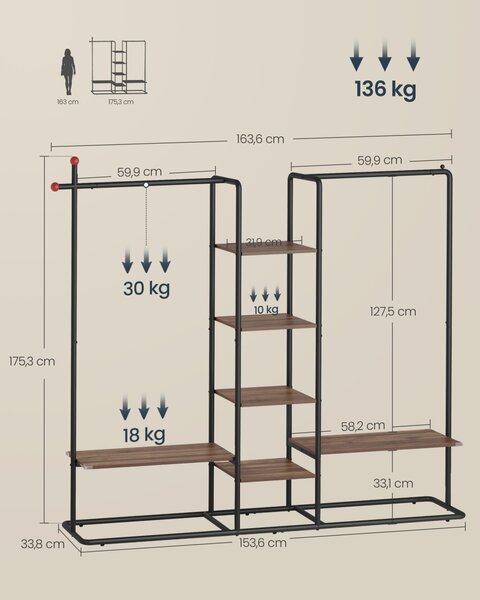 Κρεμάστρα SONGMICS HOME Natural 33.8x163.6x175.3 cm