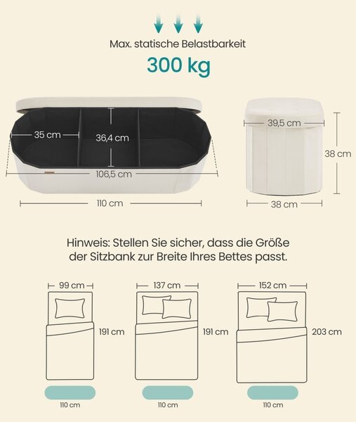 Μπαούλο Αποθήκευσης Songmics Λευκό 110x38x38 cm