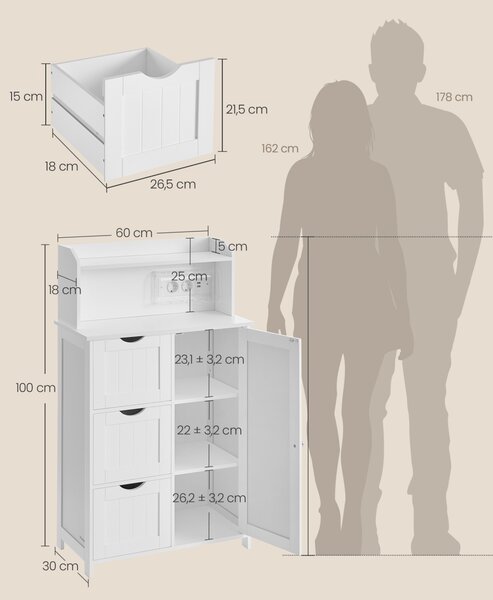 Ντουλάπι Αποθήκευσης Μπάνιου Vasagle Λευκό 60x30x100.5 cm