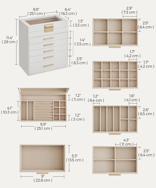 Κουτί Κοσμημάτων Songmics Λευκό 25.1x16.3x29 cm