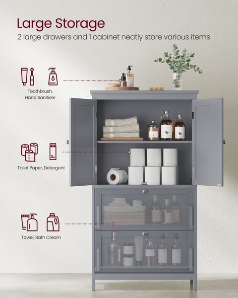 Ντουλάπι Αποθήκευσης Μπάνιου Vasagle Γκρι 60x30x110 cm