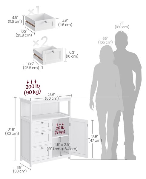 Ντουλάπι Αποθήκευσης Μπάνιου Vasagle Λευκό 60x30x80 cm