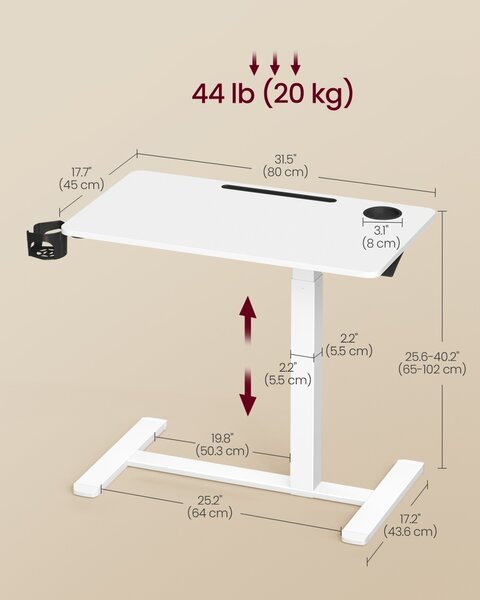 Τραπεζάκι laptop Vasagle Λευκό 80x45x102 cm
