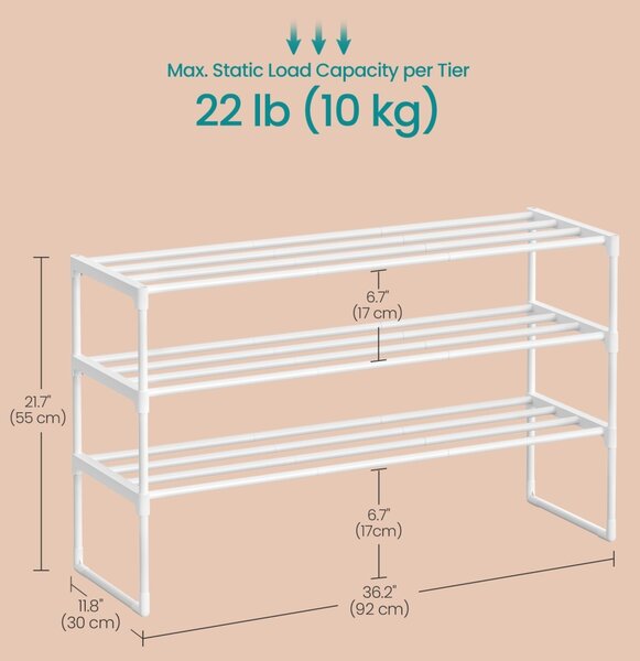 Αρθρωτή παπουτσοθήκη Songmics Περλέ Λευκό 92x30x55 cm