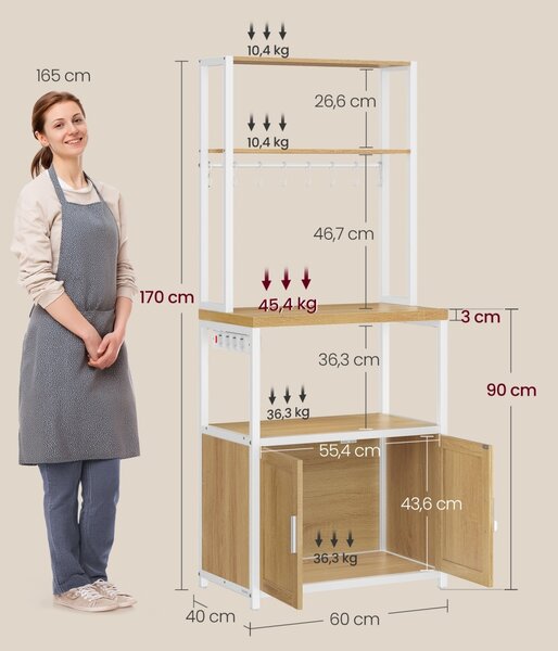 Ραφιέρα κουζίνας Vasagle Χρυσό 60x40x170 cm