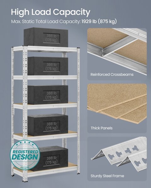 Σετ 2 τεμ. ραφιέρες αποθήκευσης Songmics Ασημί 90x40x180 cm