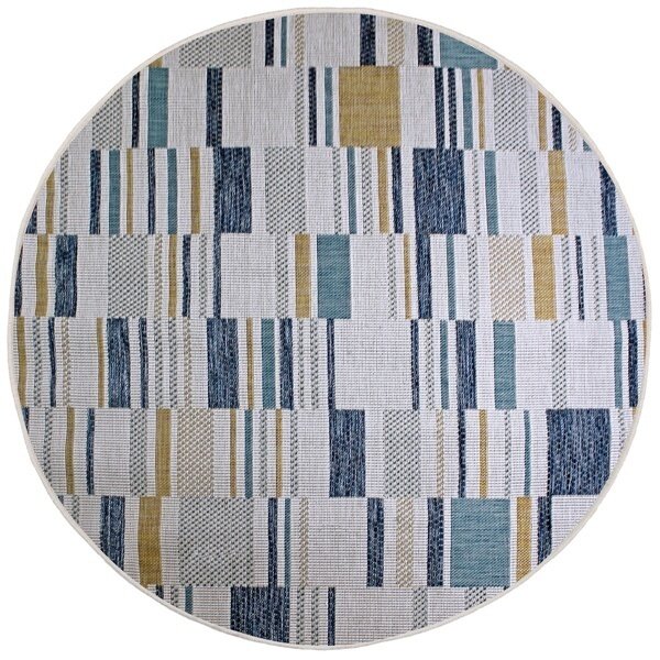 Στρογγυλό Χαλί Rosco Geo Outdoor Μπλε 160x160 cm, Flair Rugs