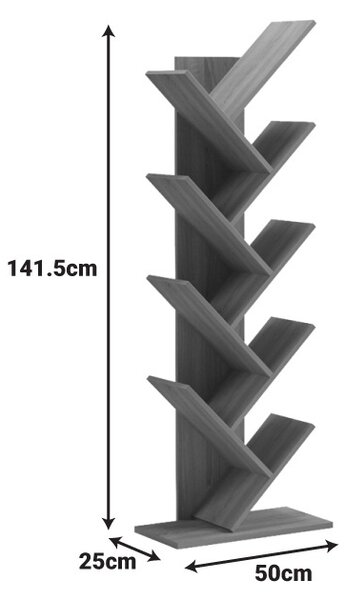 Βιβλιοθήκη Fyllo, Ανθρακί, 50x25x141.5 cm