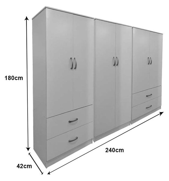 Ντουλάπα με 6 Πόρτες, Athos, V4, Λευκό, 240x42x180 cm