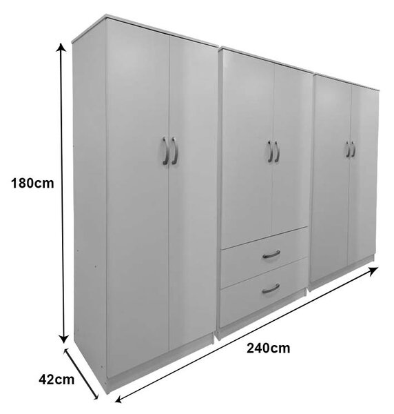 Ντουλάπα με 6 Πόρτες, Athos I, V9, Λευκό, 240x42x180 cm
