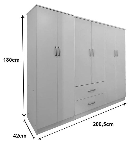Ντουλάπα με 6 Πόρτες, Athos I, V9, Λευκό, 200.5x42x180 cm