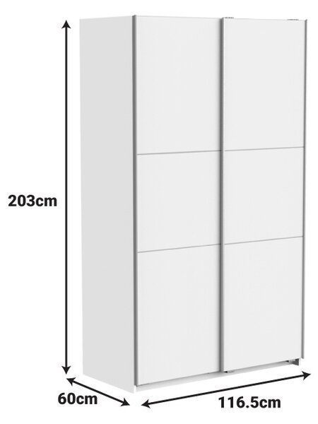 Ντουλάπα με Συρόμενες Πόρτες, Kawen, Λευκό, 116.5x60x203 cm