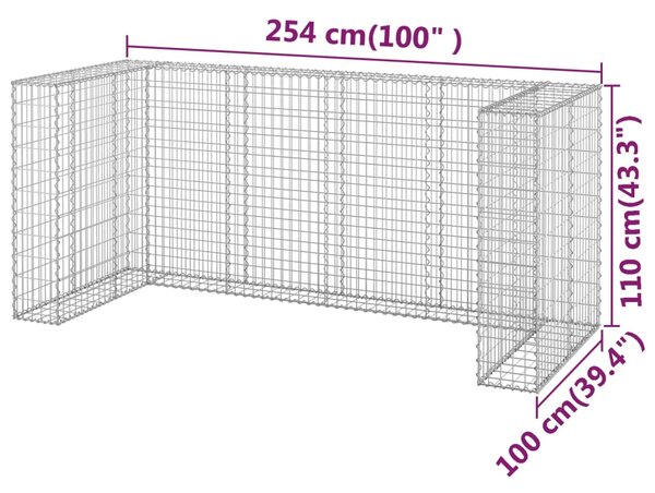 VidaXL Συρματοκιβώτιο Τοίχος για Κάδους 254x100x110 εκ Γαλβαν. Χάλυβας