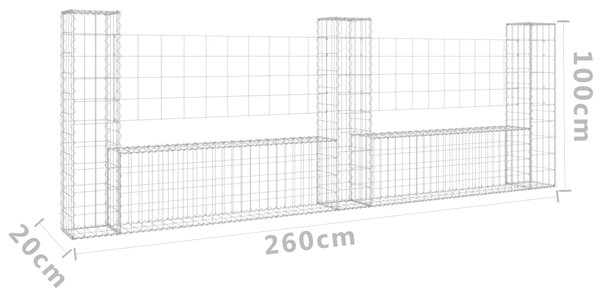 VidaXL Συρματοκιβώτια σε U Σχήμα με 3 Στύλους 260x20x100 εκ Σιδερένιο