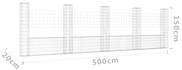 VidaXL Συρματοκιβώτιο σε U Σχήμα με 5 Στύλους 500x20x150 εκ Σιδερένιο