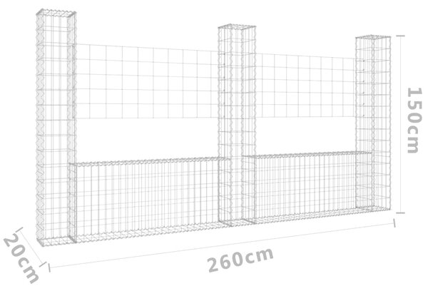 VidaXL Συρματοκιβώτια Στύλοι σε U Σχήμα 3 τεμ. 260x20x150 εκ Σιδερένια