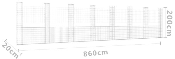 VidaXL Συρματοκιβώτιο σε U Σχήμα με 8 Στύλους 860x20x200 εκ. Σιδερένιο