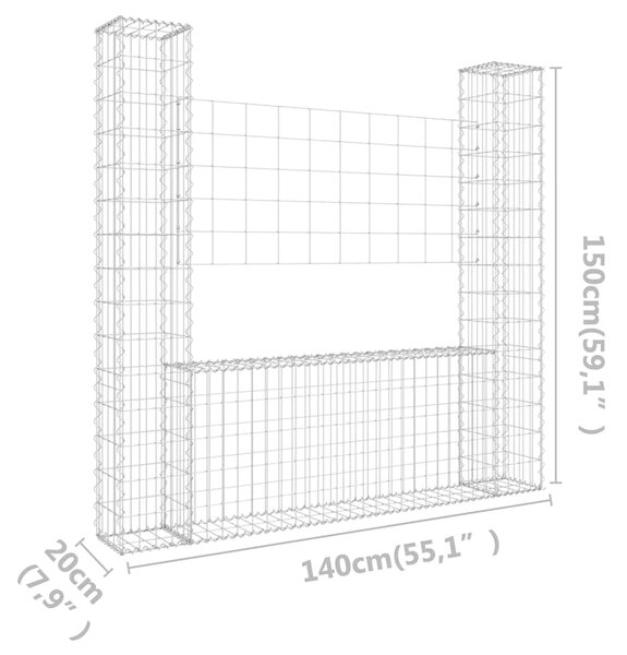 VidaXL Συρματοκιβώτιο σε U Σχήμα με 2 Στύλους 140x20x150 εκ. Σιδερένιο