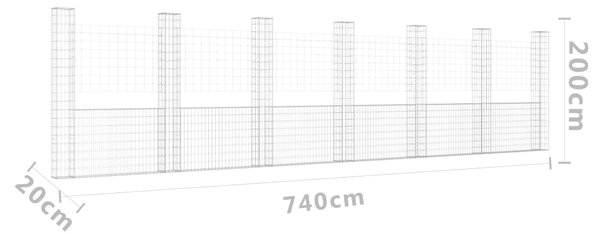 VidaXL Συρματοκιβώτιο σε U Σχήμα με 7 Στύλους 740x20x200 εκ Σιδερένιο