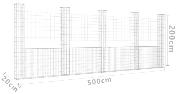 VidaXL Συρματοκιβώτιο σε U Σχήμα με 5 Στύλους 500x20x200 εκ Σιδερένιο