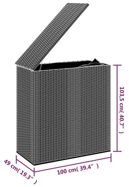 VidaXL Κουτί Μαξιλαριού Κήπου Μαύρο 100x49x103,5 εκ. Ρατάν Πολυαιθ