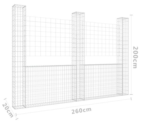 VidaXL Συρματοκιβώτια σε U Σχήμα με 3 Στύλους 260x20x200 εκ Σιδερένιο