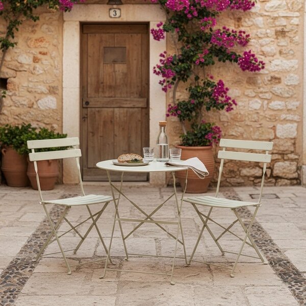 Πτυσσόμενο σετ κήπου 3 τεμ.. Bistro, Μπεζ, 60x60x82 cm