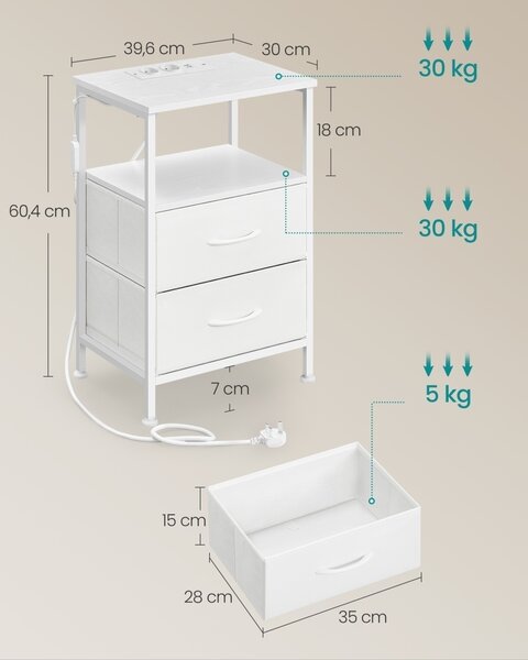 Κομοδίνο Songmics Λευκό 39.6x30x60.4 cm