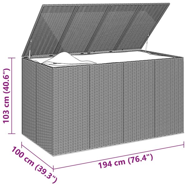 VidaXL Κουτί Μαξιλαριού Κήπου Μαύρο 194x100x103 εκ. Ρατάν Πολυαιθ