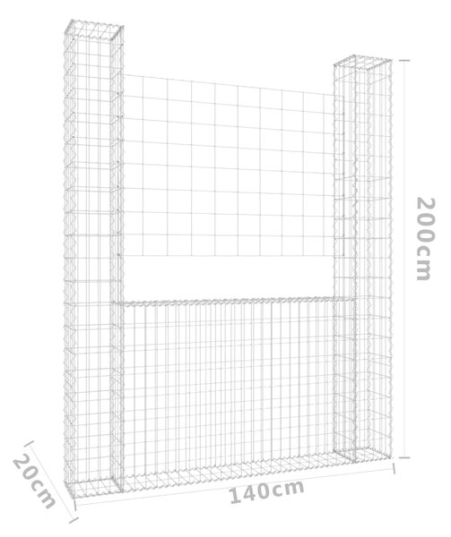 VidaXL Συρματοκιβώτιο σε U Σχήμα με 2 Στύλους 140x20x200 εκ Σιδερένιο