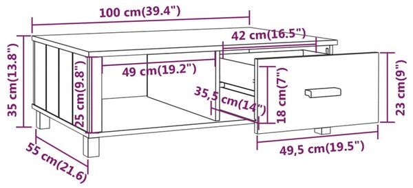 VidaXL Τραπεζάκι Σαλονιού HAMAR Σκ. Γκρι 100x55x35εκ Μασίφ Ξύλο Πεύκου