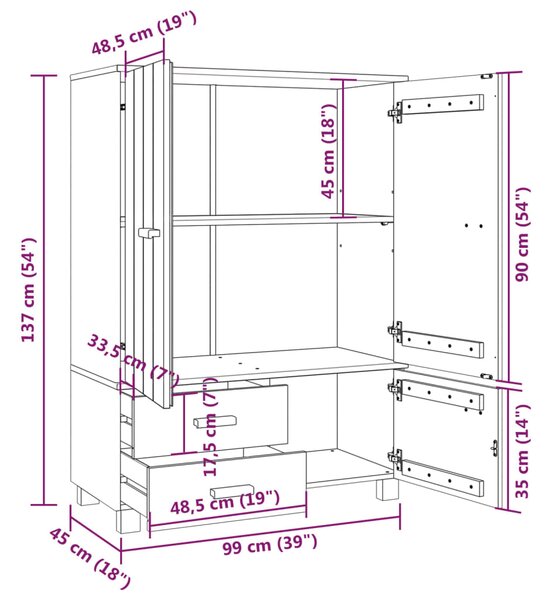 VidaXL Έπιπλο Τηλεόρασης HAMAR Καφέ Μελί 99x45x137εκ Μασίφ Ξύλο Πεύκου