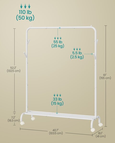 Σταντ Κρεμάστρας Fabio, Λευκό, 103.5x39x155 cm