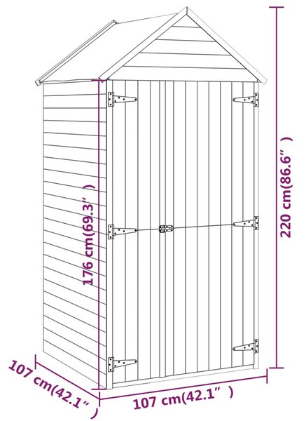 VidaXL Αποθήκη Εργαλείων Κήπου με Πόρτα 107x107x220εκ Εμπ. Μασίφ Πεύκο