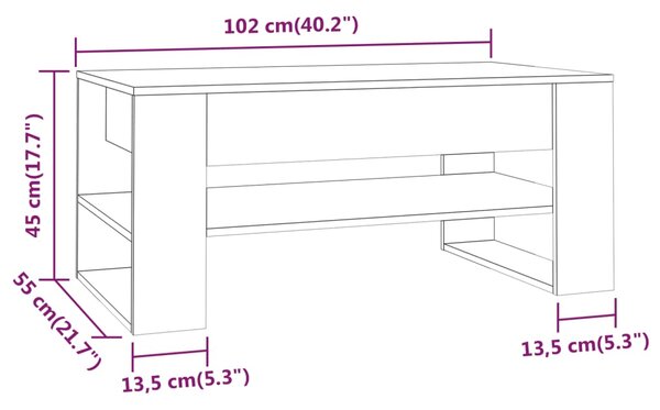 VidaXL Τραπεζάκι Σαλονιού Sonoma Δρυς 102x55x45 εκ. Επεξεργασμένο Ξύλο