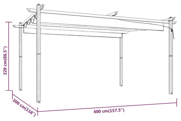 VidaXL Κιόσκι Κήπου με Πτυσσόμενη Οροφή Κρεμ 4 x 3 μ