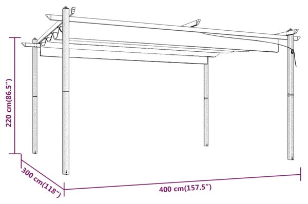 VidaXL Κιόσκι Κήπου με Πτυσσόμενη Οροφή Ανθρακί 4 x 3 μ